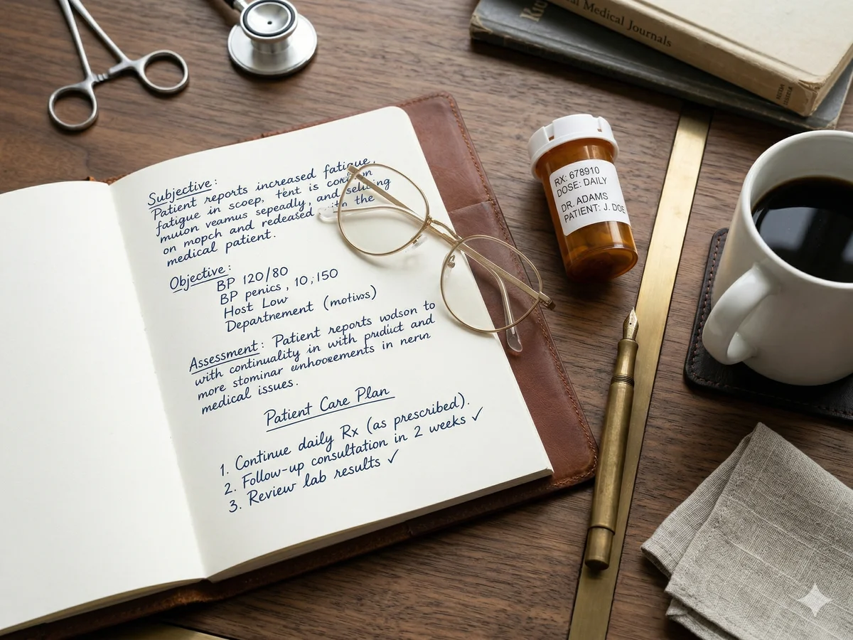 Reading glasses and a simple prescription bottle on a clipboard